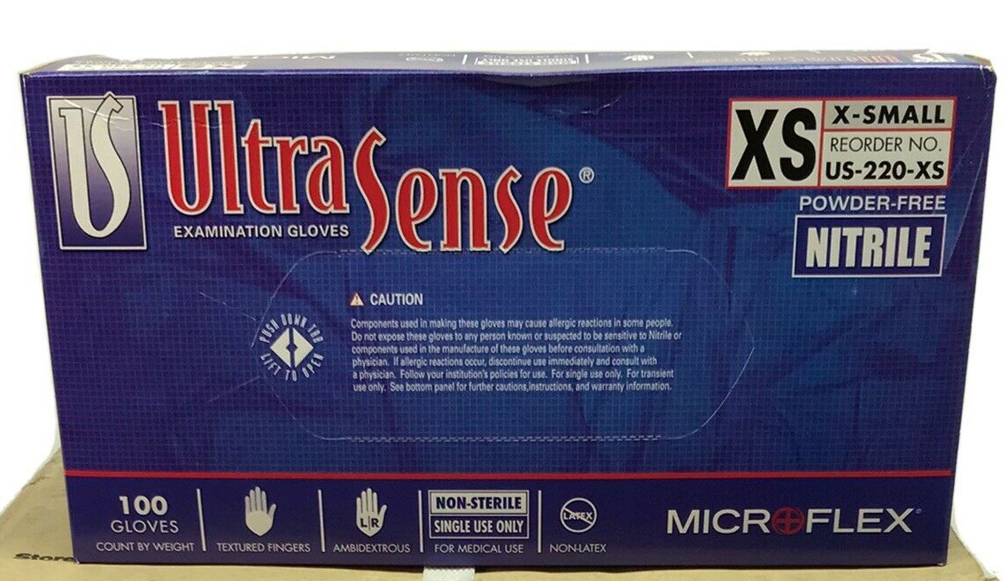 100 Microflex Ultra Sense Gloves EXTRA Small US-220-XS POWDER FREE NITRILE HR