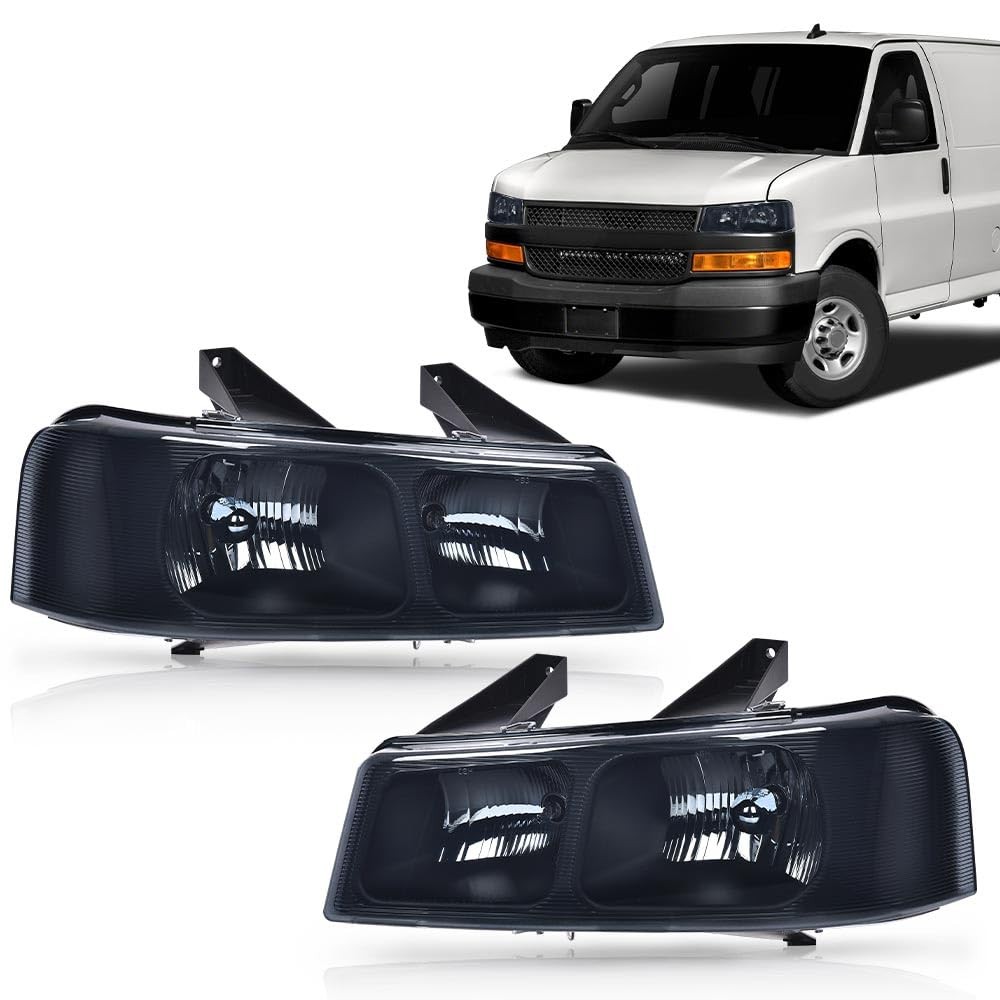 Smoky Chrome Amber Headlights w/Bulbs Chevy Express GMC Savana 1500-3500 03-19