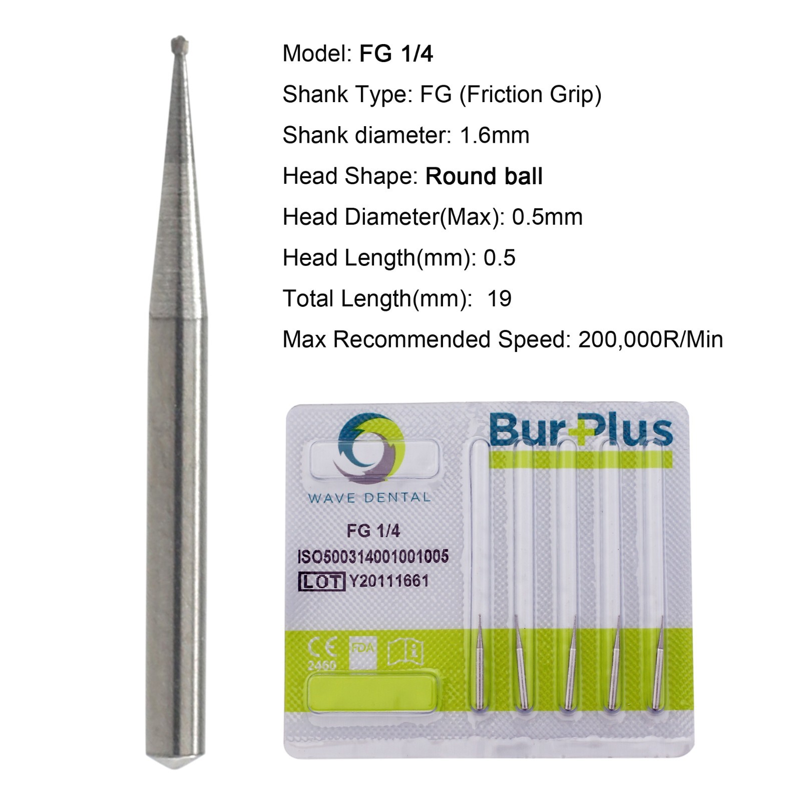 Wave Dental Surgical Burs 25mm Carbide Burs Friction Grip FG 19mm Round Pear 330