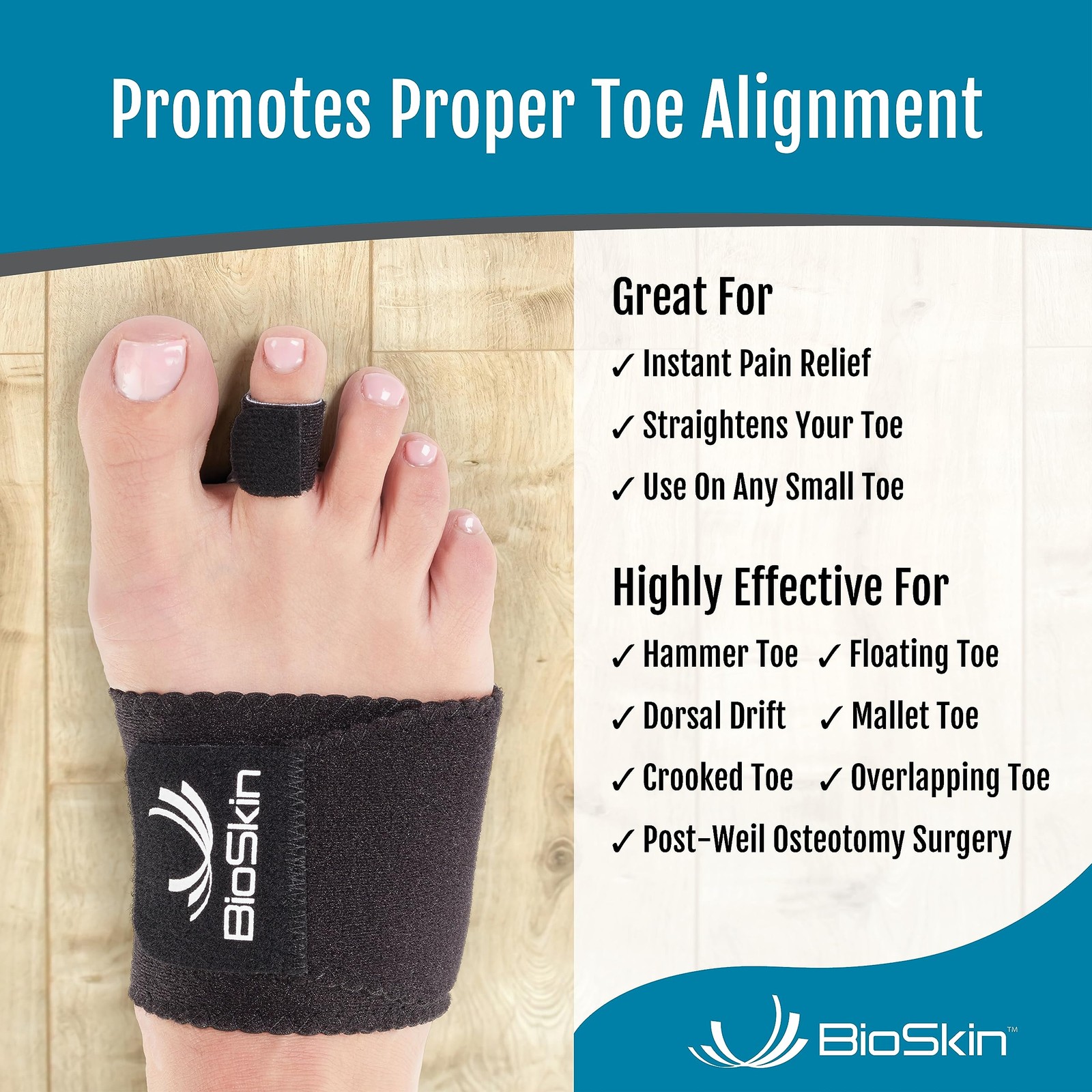 BioSkin Hammer Toe Straightener – Patented 1 Count (Pack of 1), Black