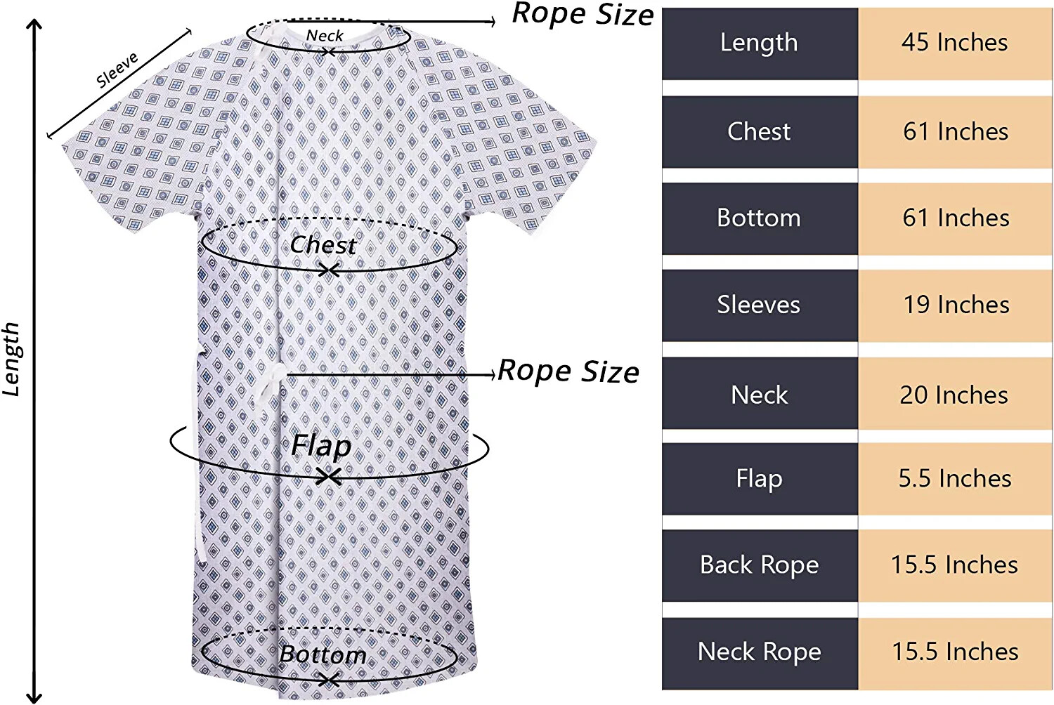 6 Pack Cotton Blend Unisex Hospital Gown, Back Tie, 45″ L & 61″ W Utopia Care