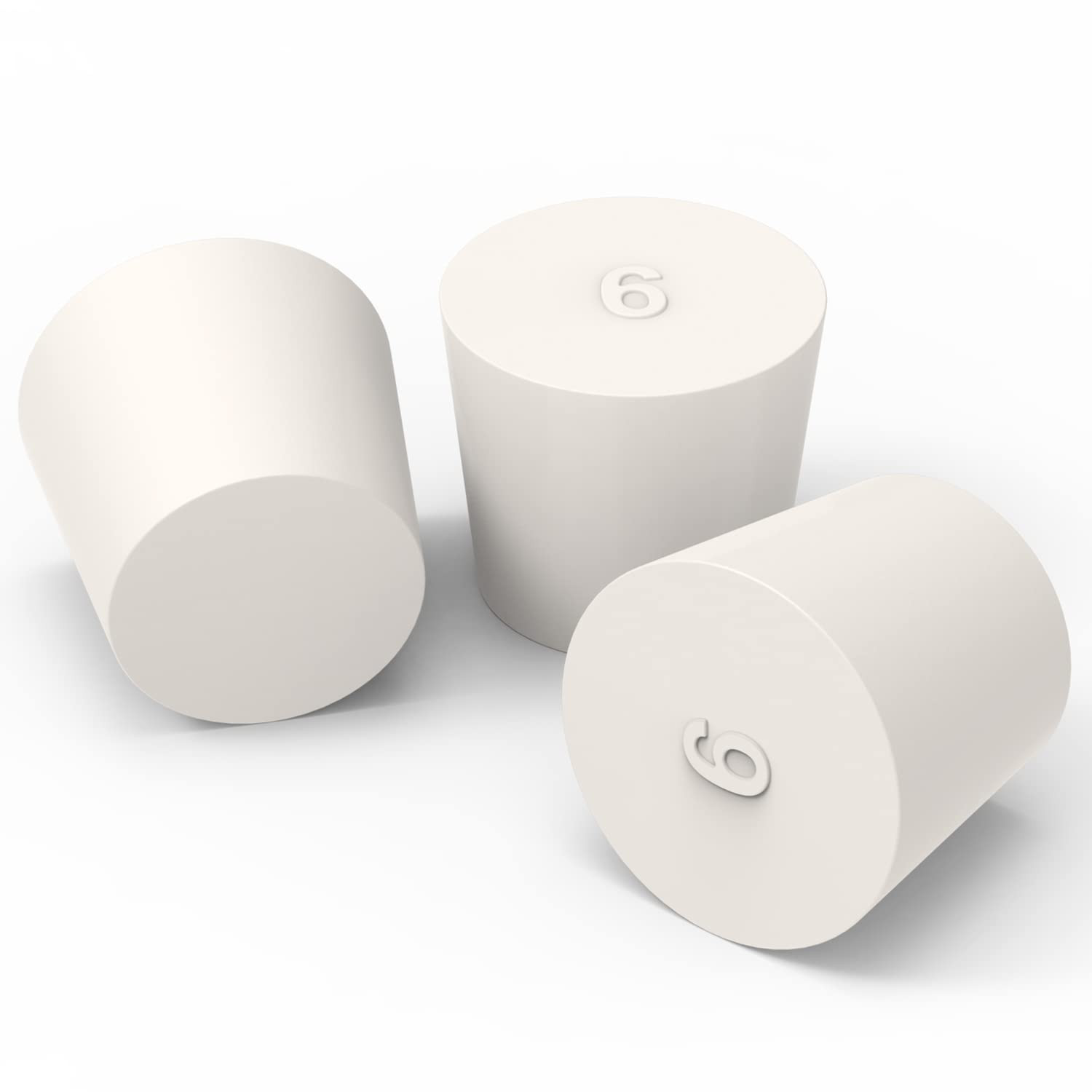 Solid Rubber Stoppers, (10 Pack) 6# White Tapered Lab Seal Rubber Stopper