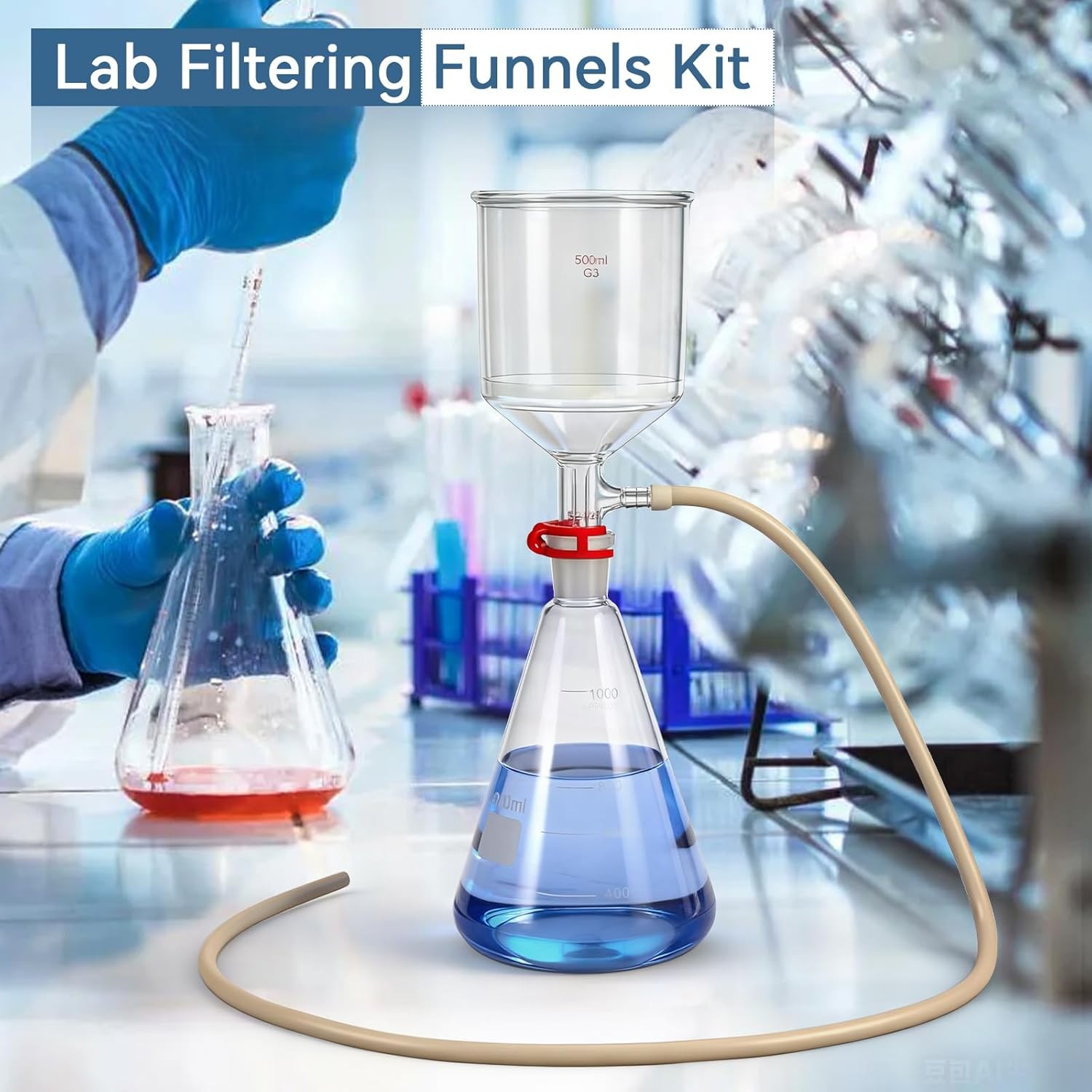 Flask Funnel Lab Vacuum Filtration buchner Funnel Kit 1L Filter w/ Bottle Funnel