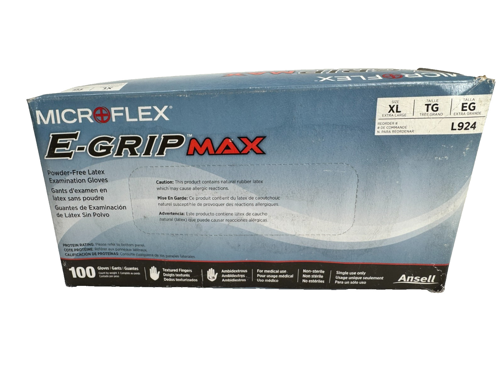 ANSELL L924 Latex Disposable Glove, Size: XL Microflex E-Grip Max *Box of 100*