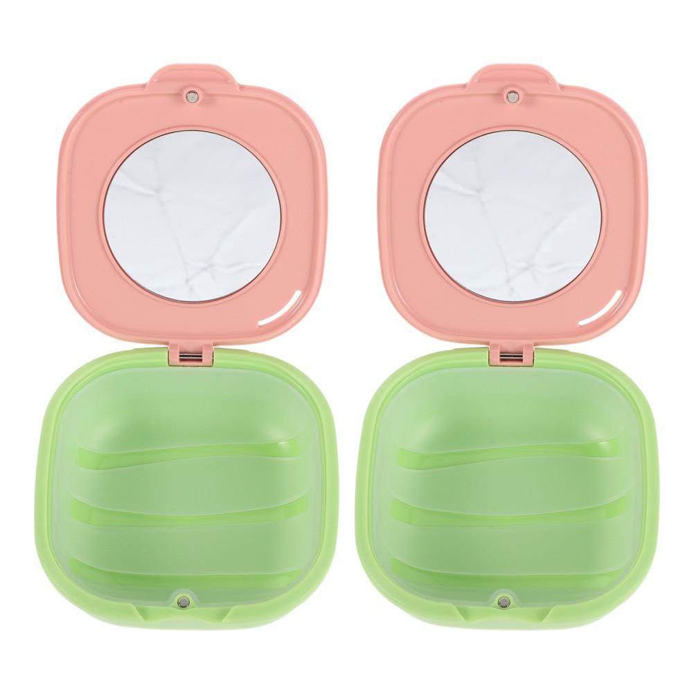 2 Pcs Compact Denture Case Cute Slim Retainer Aligner with Mirror