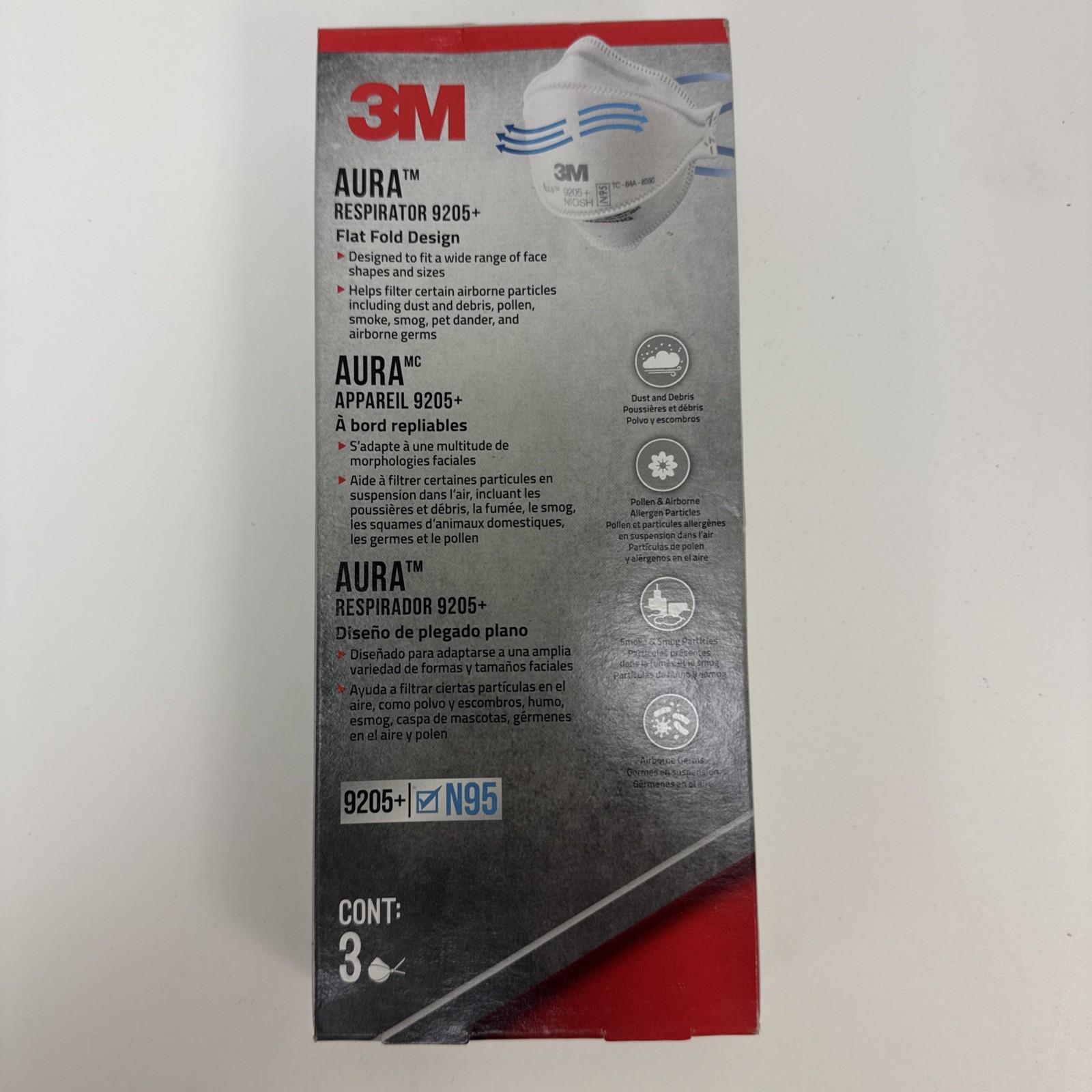 7 Pack 3M Aura Respirator 9205+ N95 Dust Debris Germs Smoke Pollen Masks 3 Count