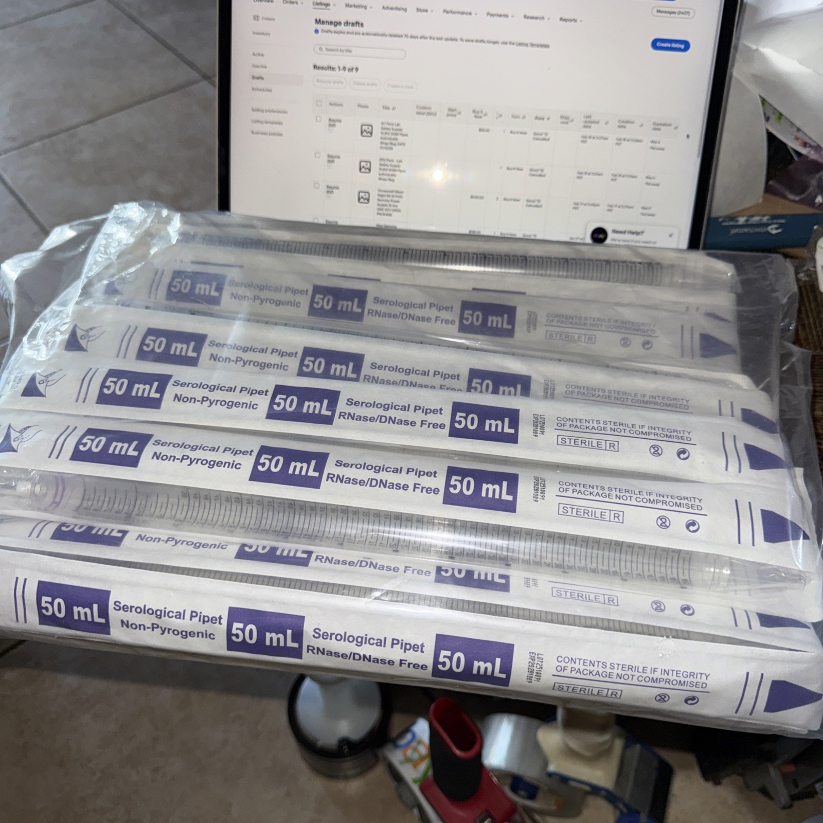 60 Pack Lab Safety Supply 11L810 50Ml Pipet, Individually Wrap/Bag DATE 01/2028