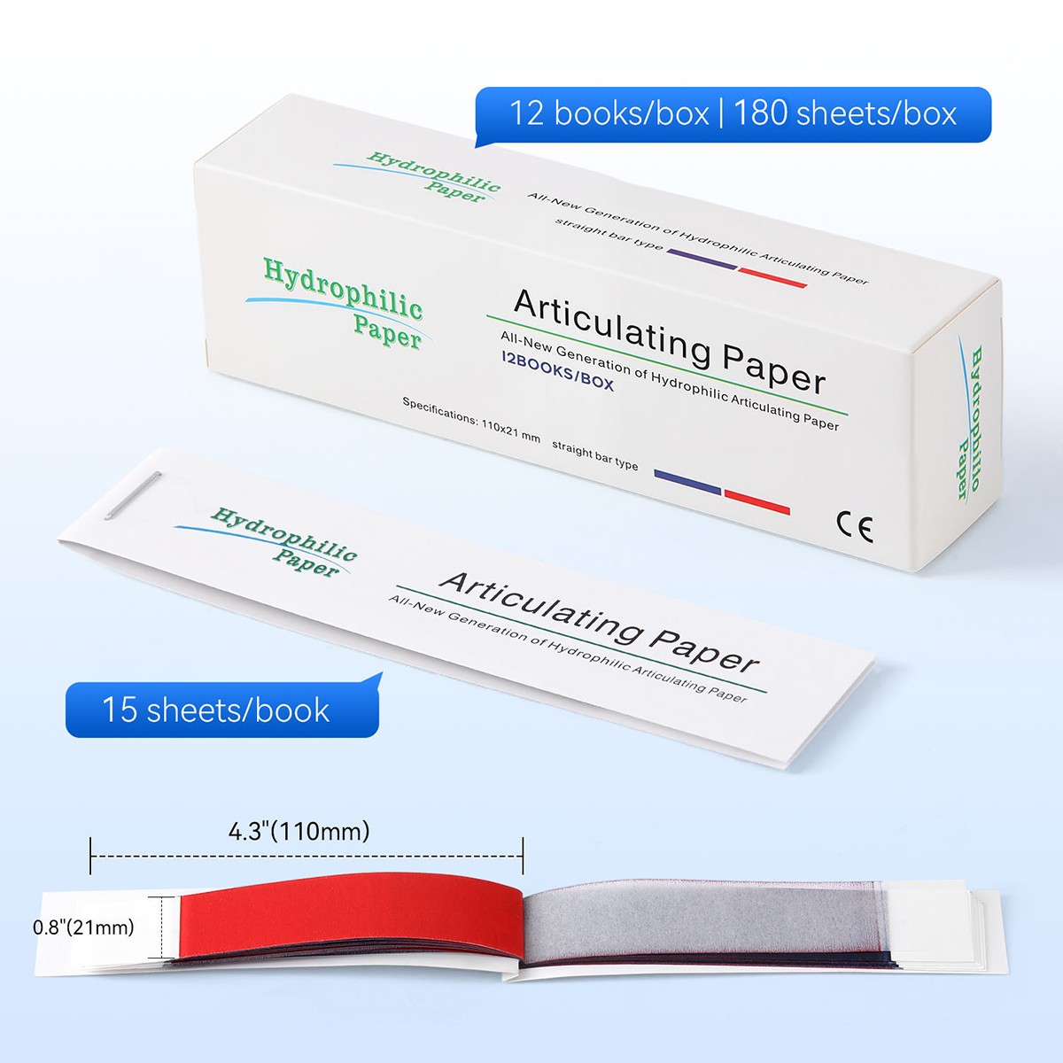 AZDENT Dental Articulating Papers Double Sided Strips Red/Blue Thin Bite Paper