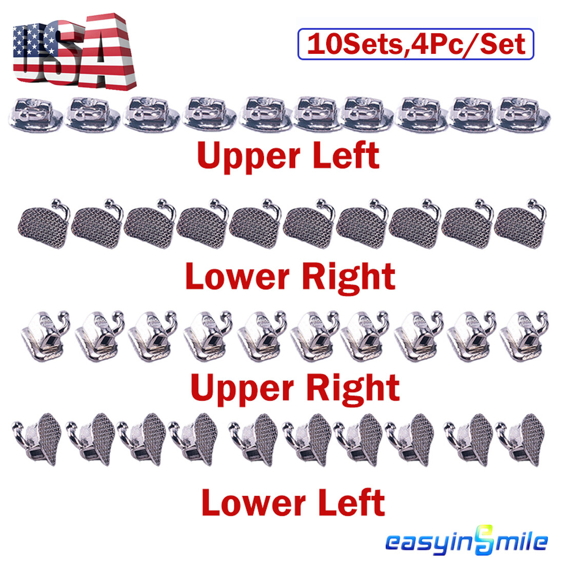 40pc Dental Buccal Molar Tubes Orthodontic Bracket MBT/Roth 022 Non-con Bondable