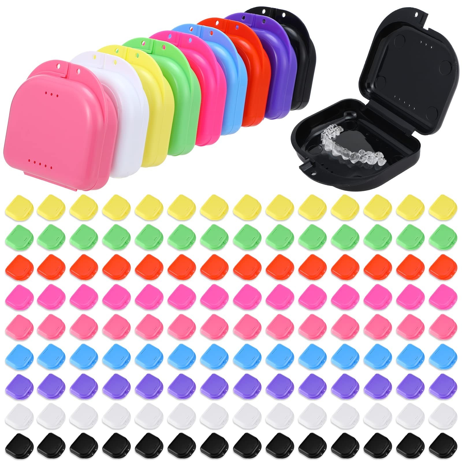 180 Pcs Dental Retainer Case with Vent Holes – Multicolor Storage Box for Travel