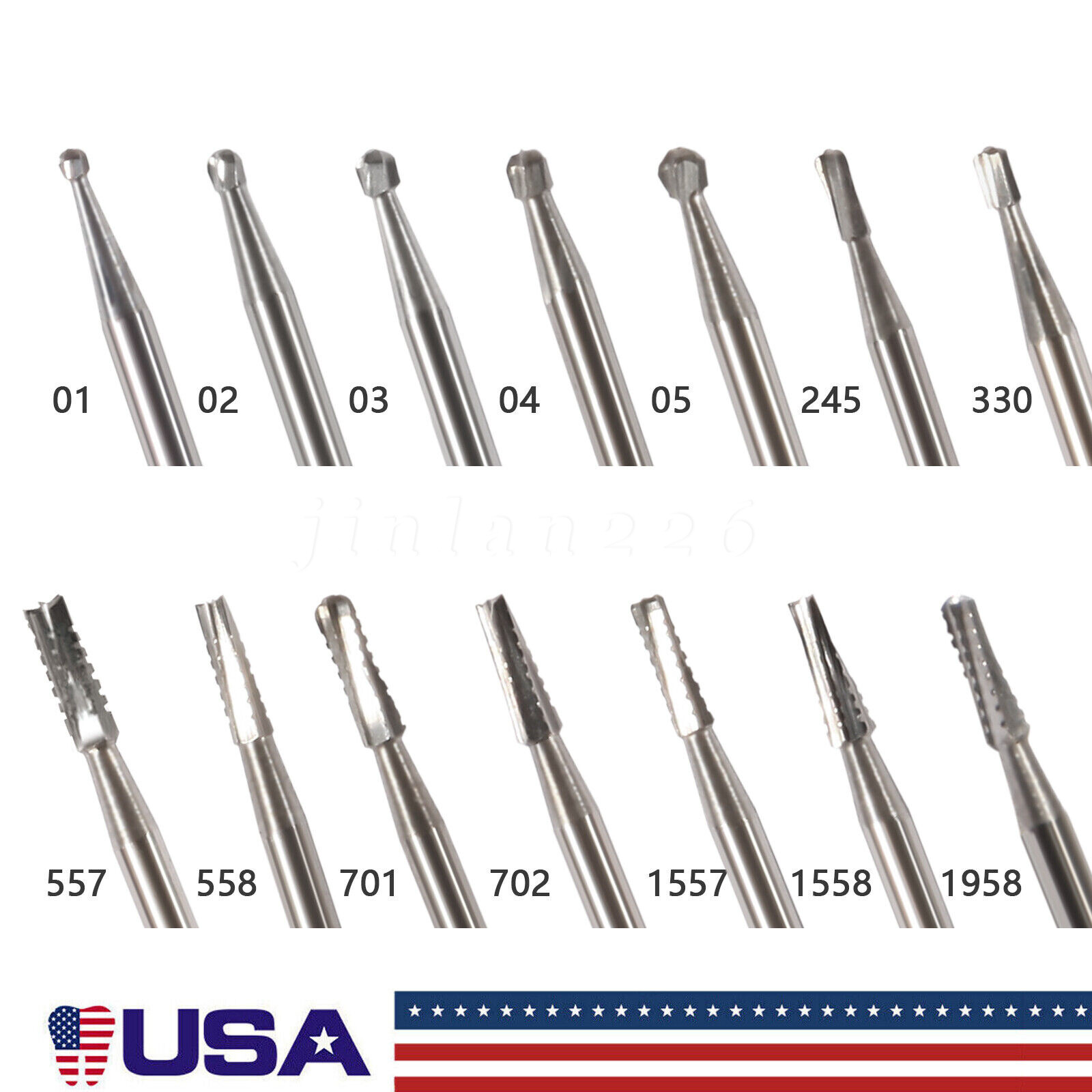 10Pc Dental Carbide Bur Inverted Cone For High Speed Handpiece FG Round Friction