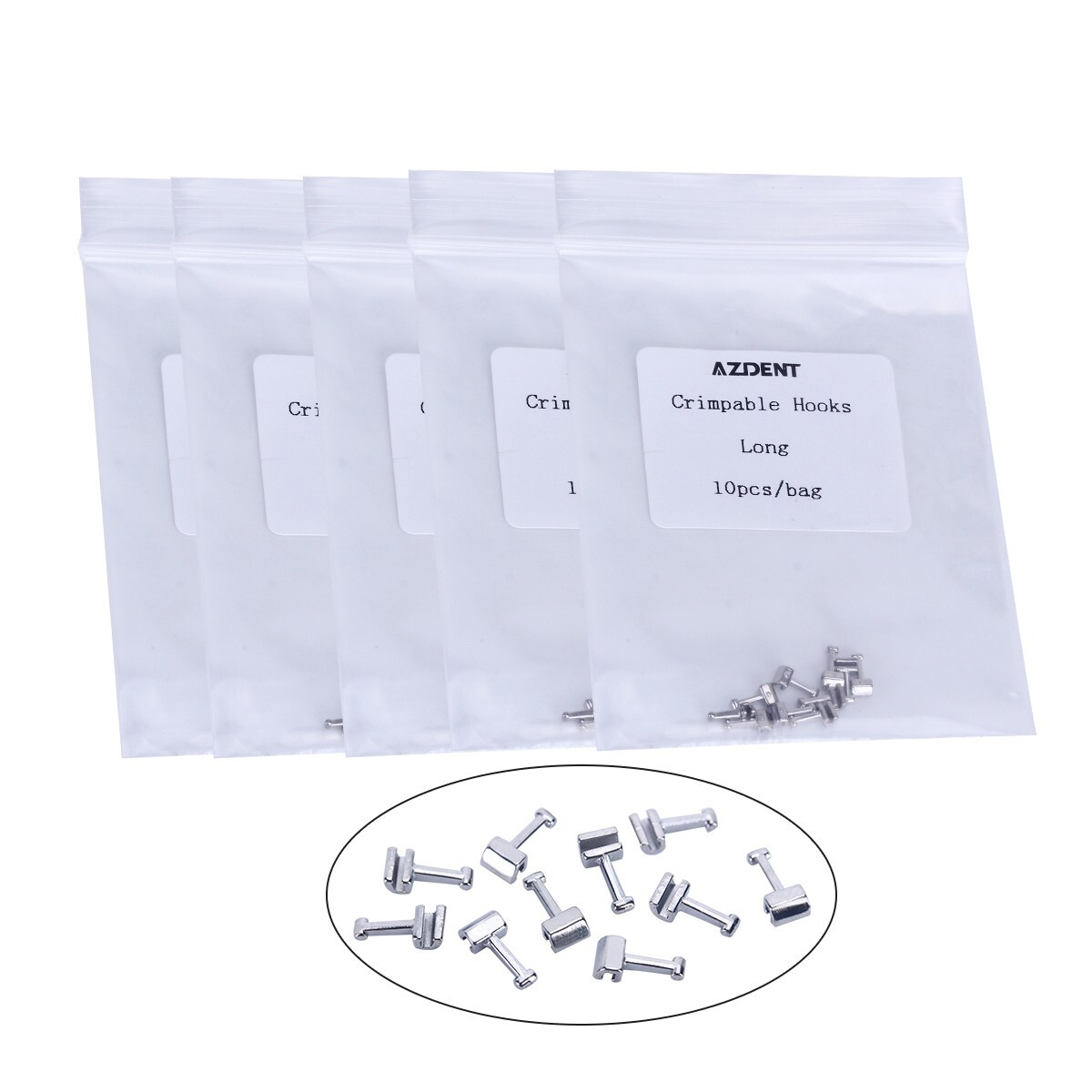 5x Dental Orthodontic Crimpable Hook Long type Elastic Lined 10 pcs/pack AZDENT