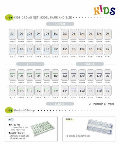 Dental Kids Crown Stainless Steel Primary Molar Pediatric Crowns D/E 48pcs Set