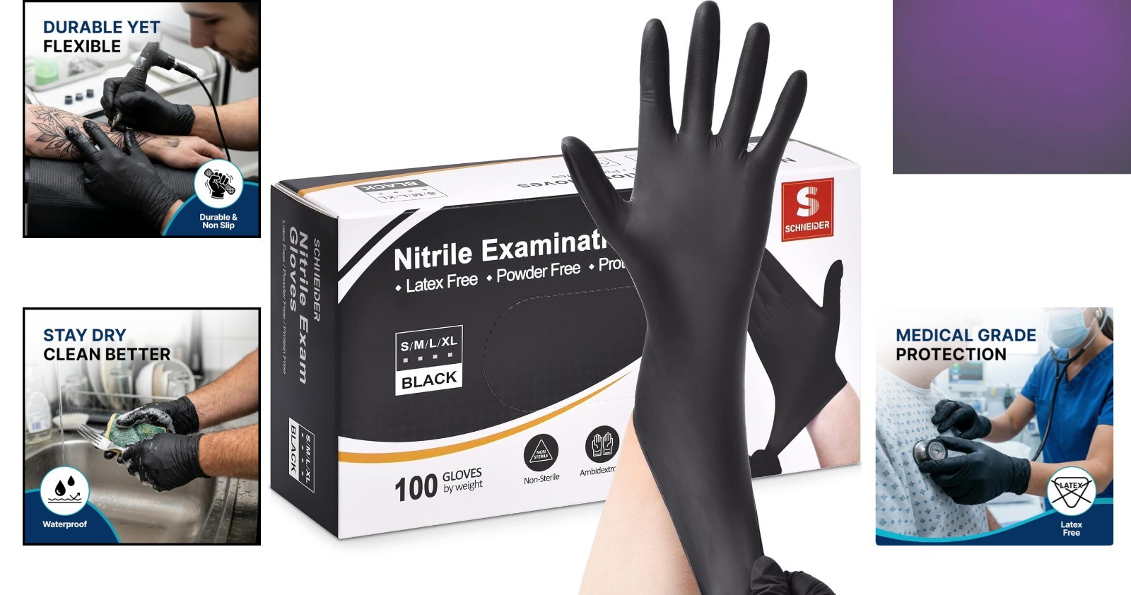 Versatile 4 Mil Black Disposable Gloves – Perfect for Cooking & Cleaning, 100ct