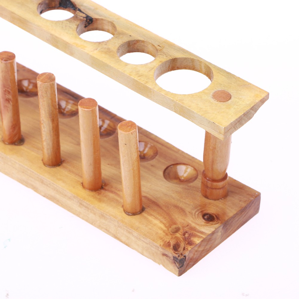 Wooden 12 Tube Test Stand Holder for Laboratory Storage Light Brown Design