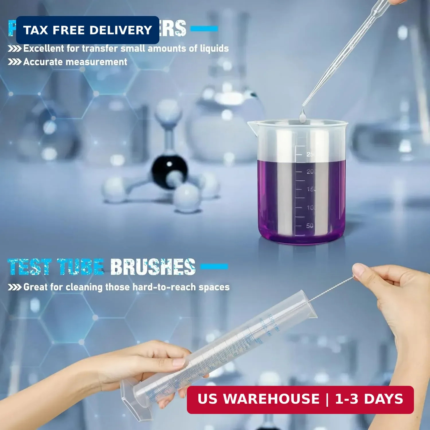 moveland Plastic Graduated Cylinders and Beakers with 5 Pipettes, 10ml 25ml 50ml