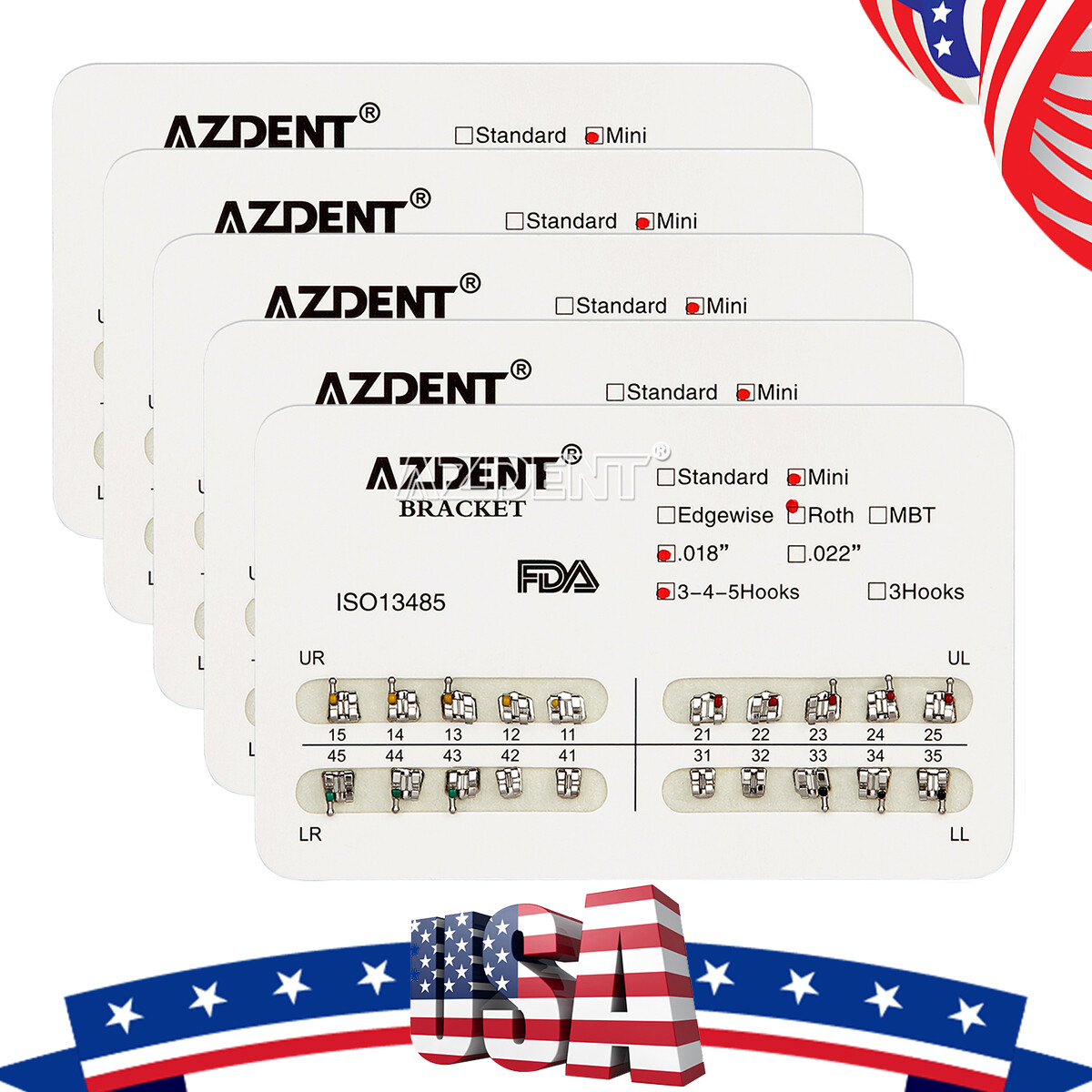 10 Packs AZDENT Dental Orthodontic Brackets Braces Metal Mini Roth.018 Hooks 345