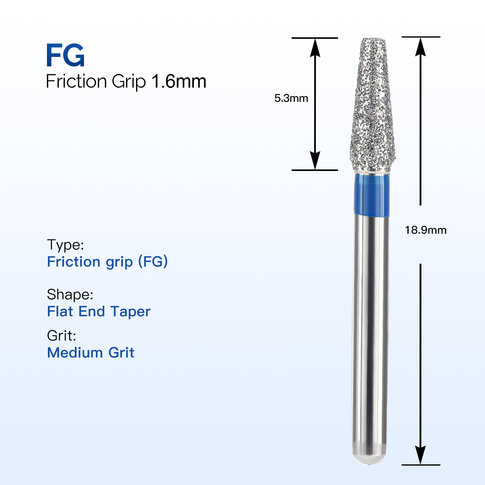 50Pcs JMU Dental Diamond Burs Flat End Taper FG 845-021M Medium Grit 5Pcs/Box