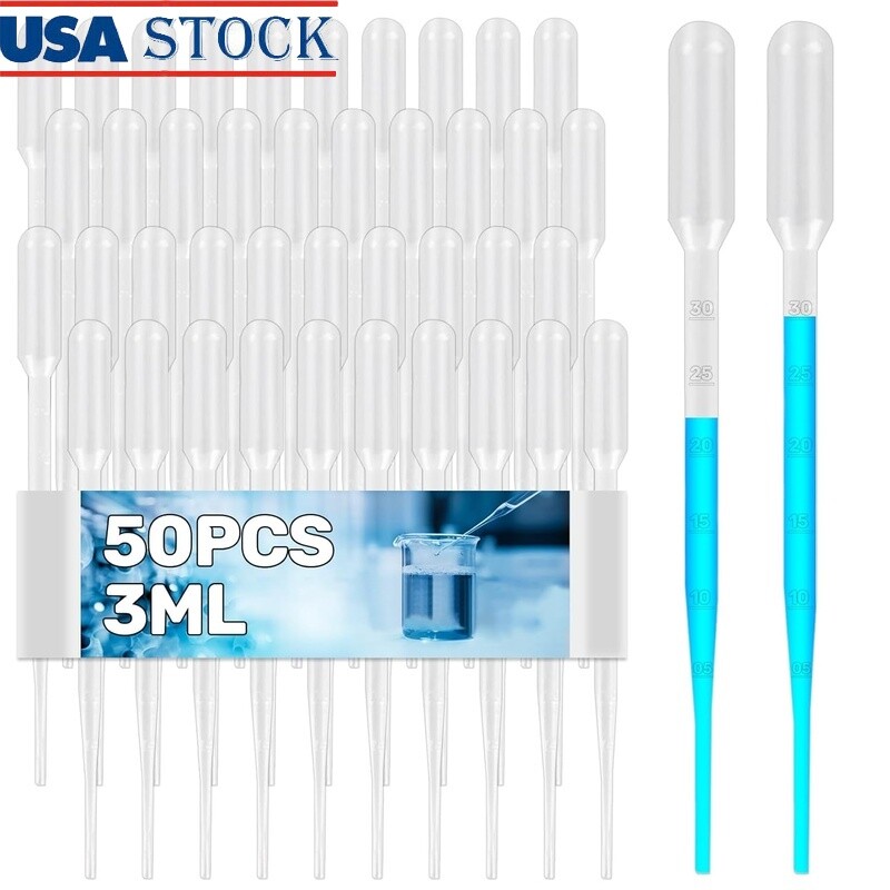 Disposable Pipettes 50pcs Plastic Droppers 3ml Liquid Transfer Pippets New