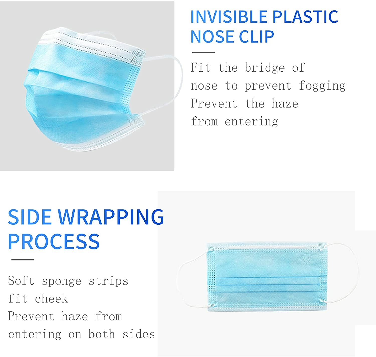 [50 Pcs] 3-Ply Disposable Face Masks Blue Earloop Mouth Cover Ship From NYC