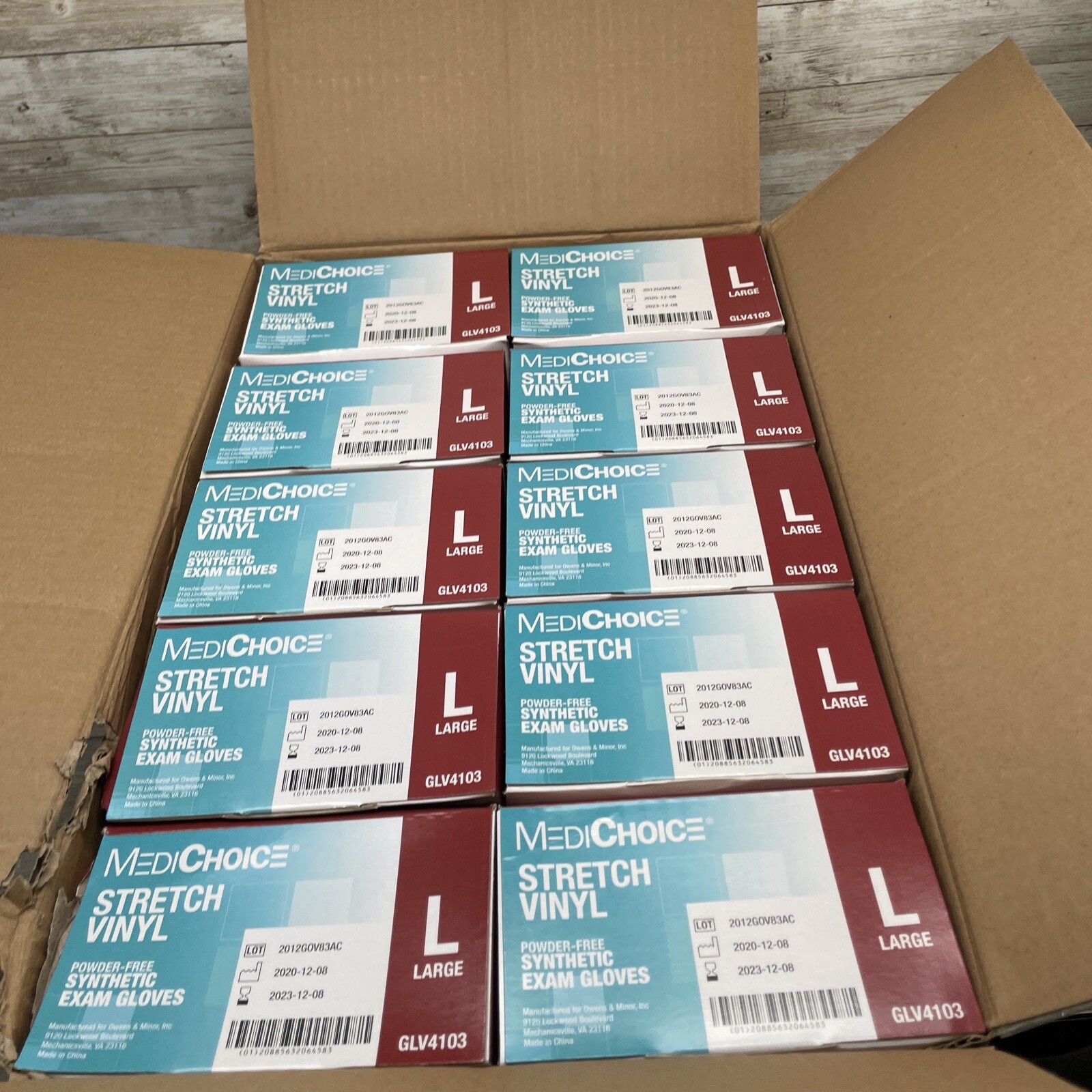 Dented Case Medi Choice Size: LARGE Stretch Vinyl EXAM GLOVES See Dates