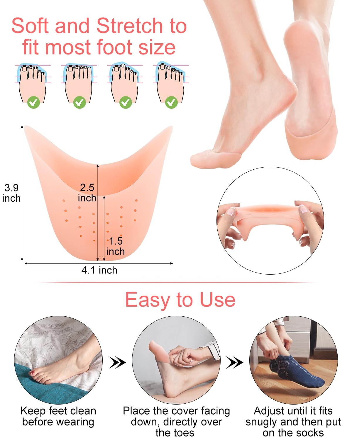 BLATOWN 8Pcs Silicone Toe Protectors Covers for Women Men One size, White