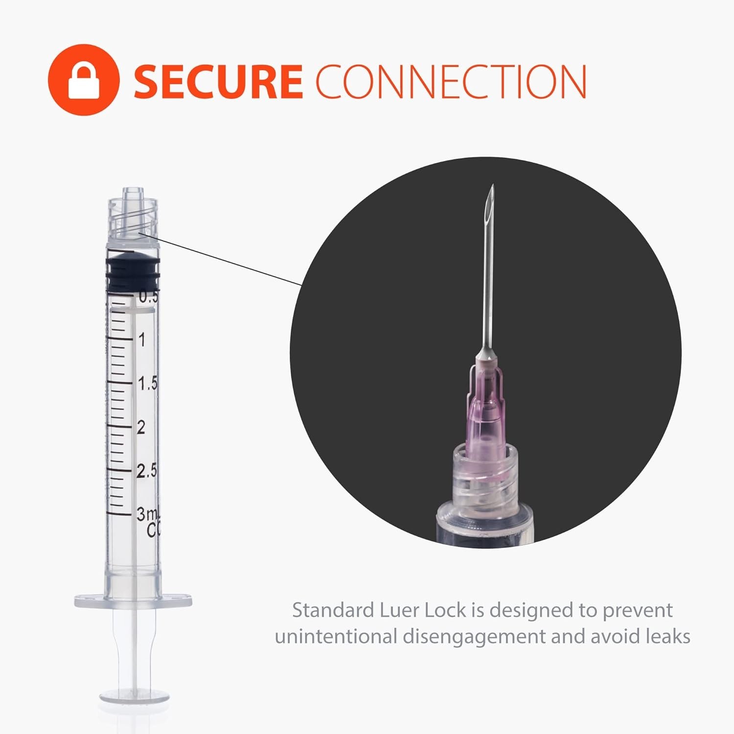 Easy Touch Luer-Lock Syringe Barrel, 3ML Syringe, Pack of 100 3 cc/ml, Orange