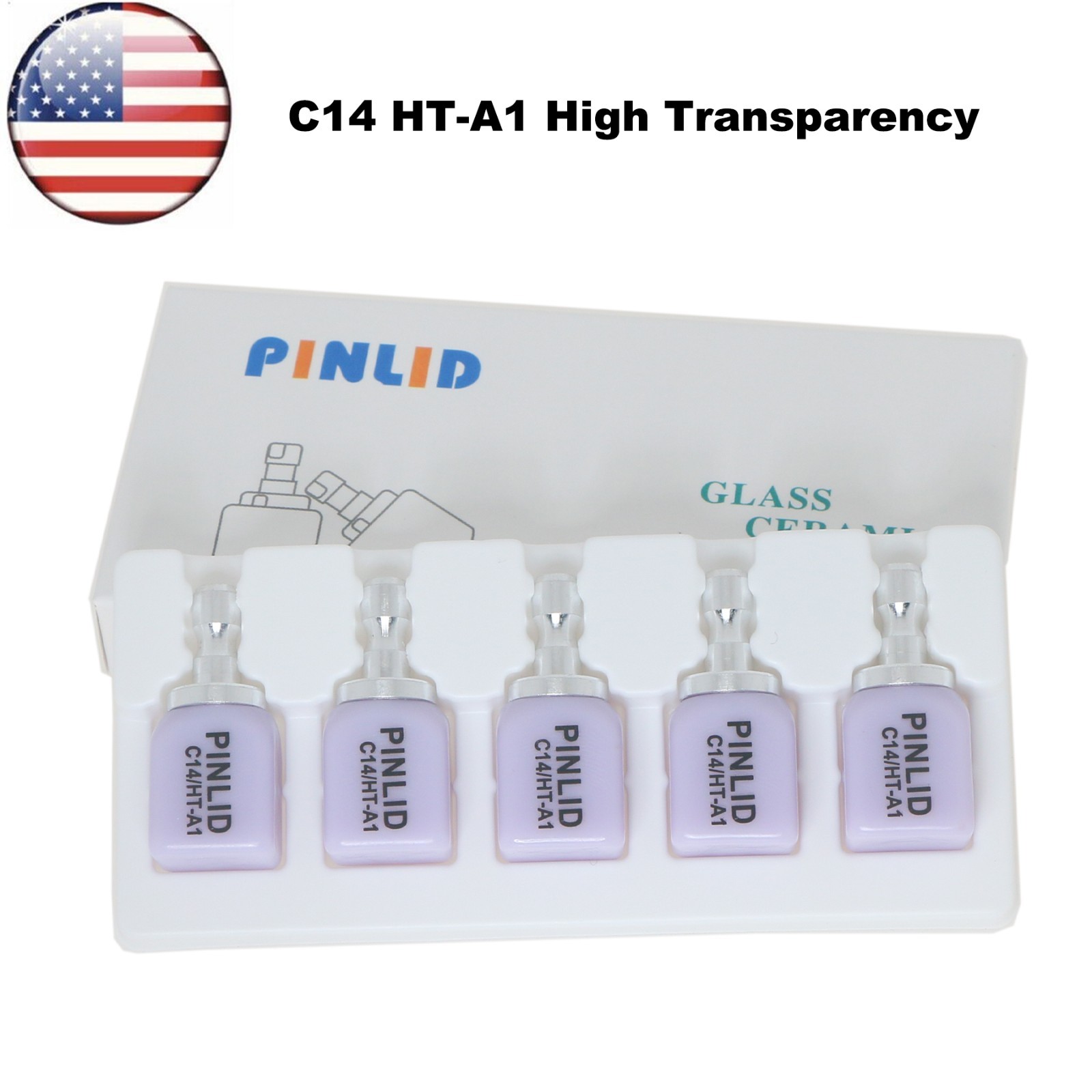 US 5Pcs/Box Dental C14 HT Glass Ceramic Lithium Dislicate Blocks Cerec CAD CAM