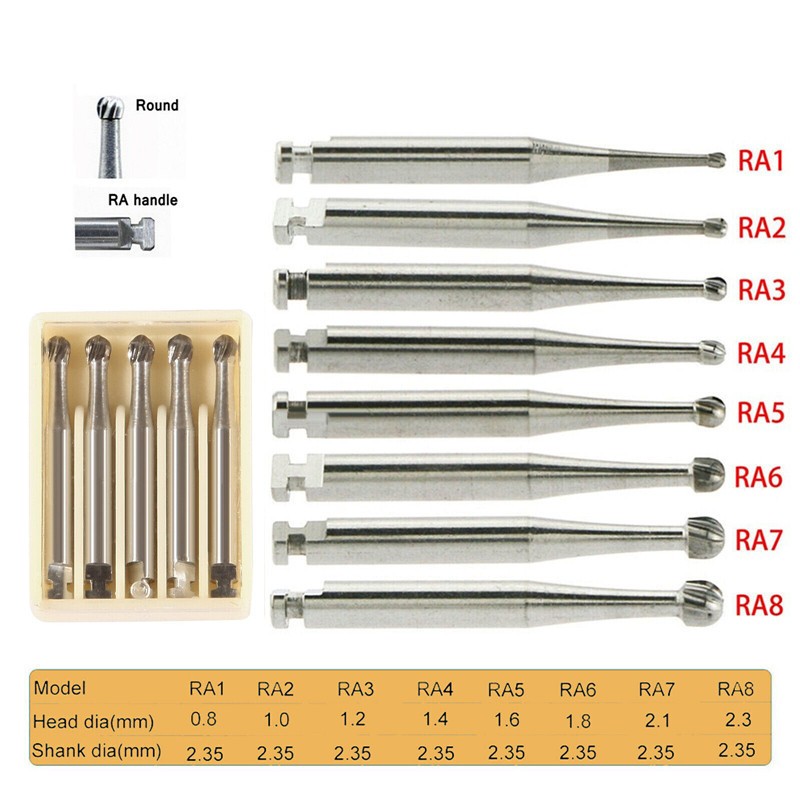 5 Pcs Dental Round Latch Carbide Bur RA 1 2 3 4 5 6 7 8 For Low Speed Handpiece
