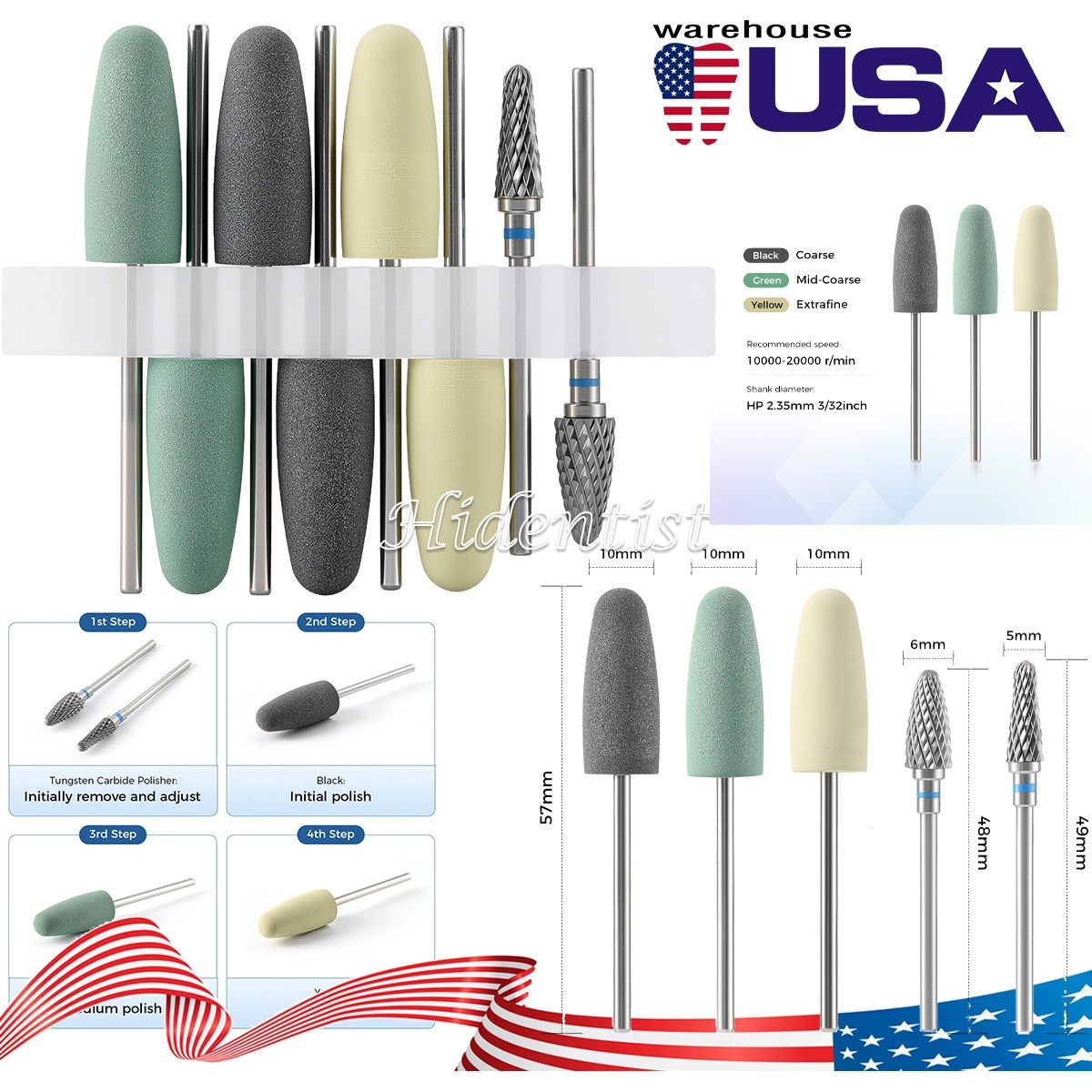 8Pcs Dental Resin Base Acrylic Polishing Kit For Micromotor Straight Handpiece