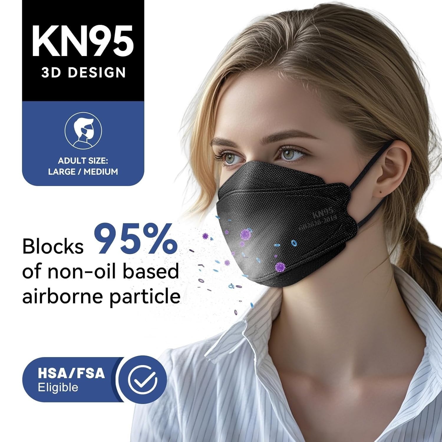 KN95 Face Mask Disposable Adults – 100 Pack 5 Layer Protection Adjustable KN95