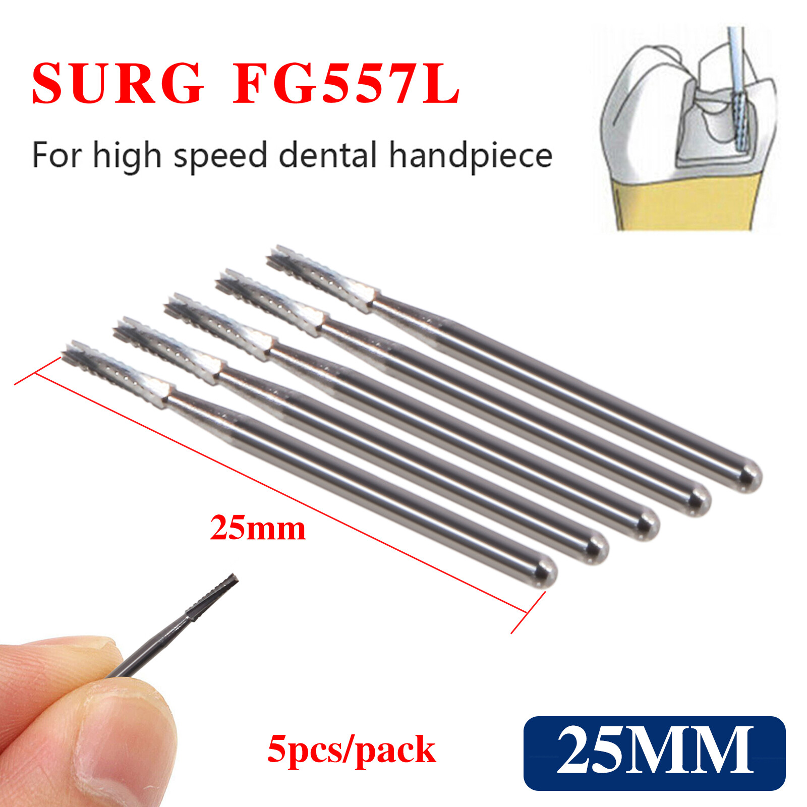 5pcs/pack Dental Carbide Burs Surgical Bur SURG 25mm FG-557L for High Speed DL