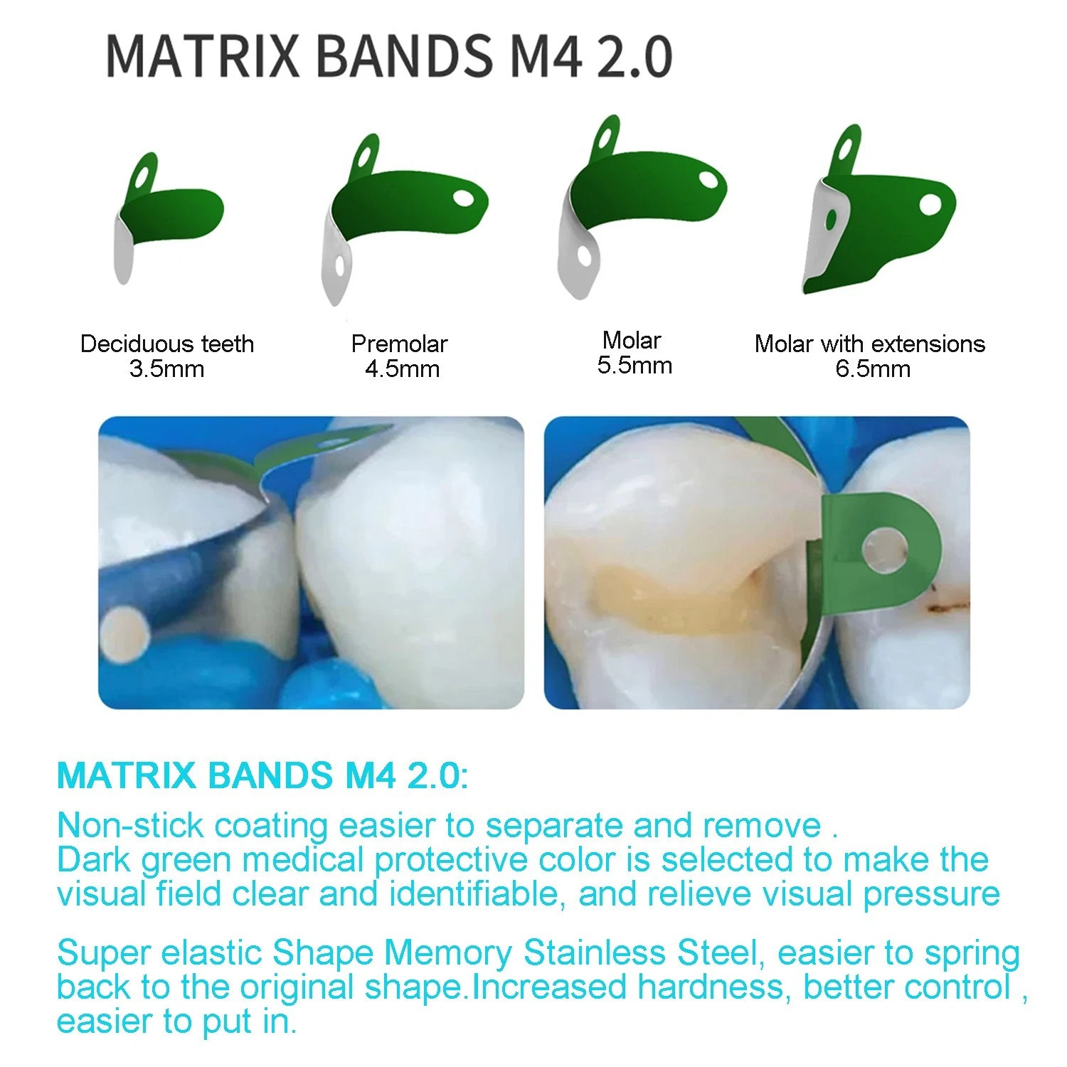 Dental Matrix Bands PTFE Non-Stick Coating Sectional Contoured Metal Matrices US