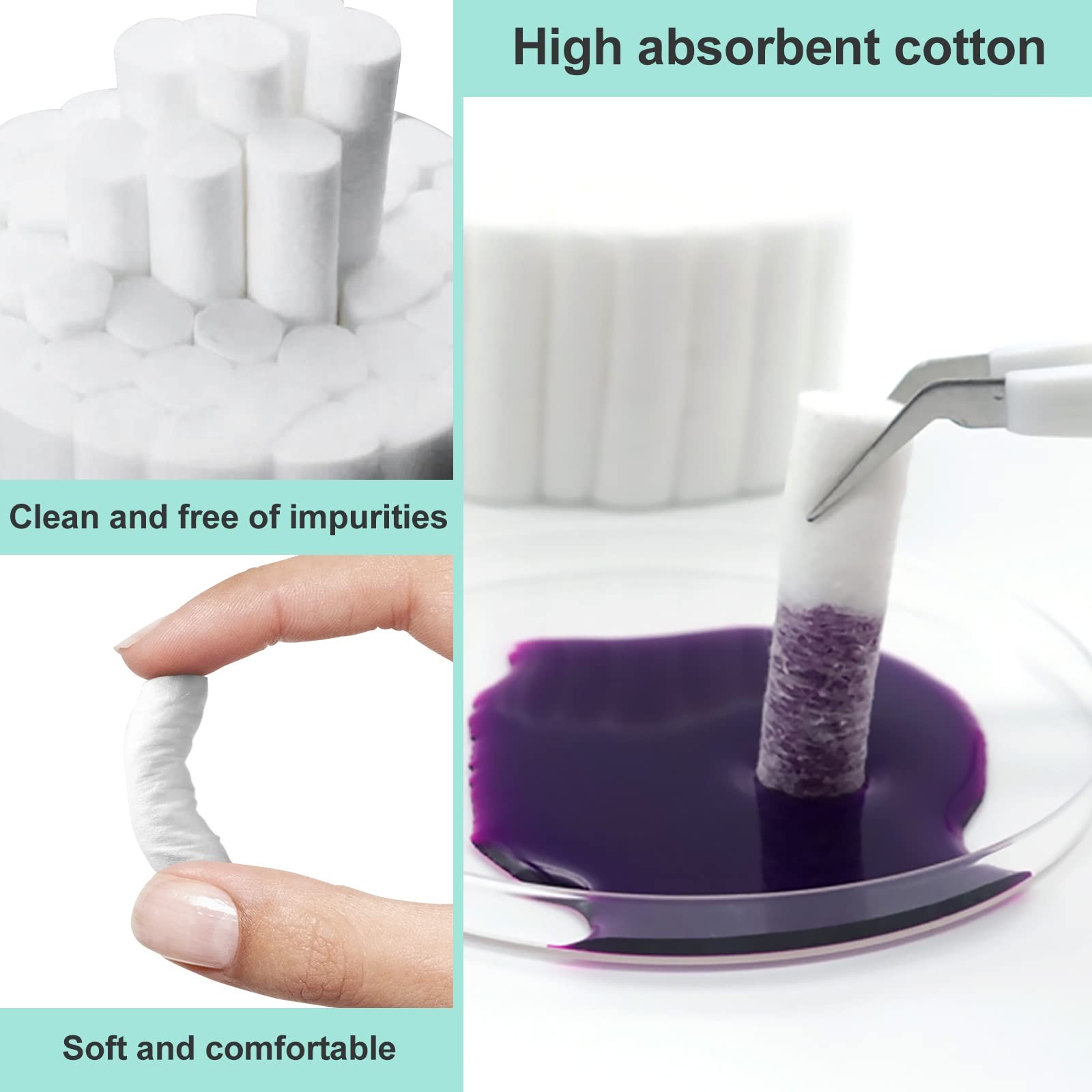 200 Count 1.5 Inch Dental Cotton Rolls, Non-Sterile 100% x 0.4