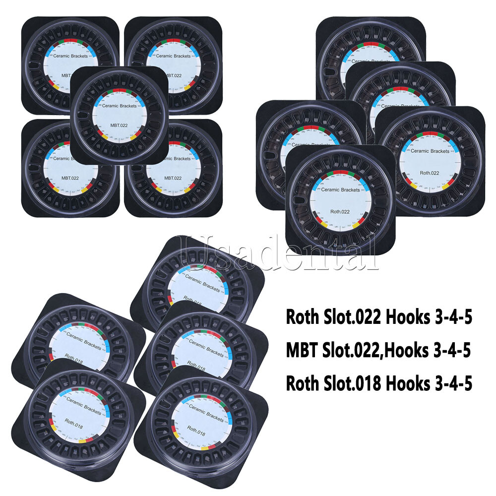 AZDENT Dental Orthodontic Ceramic Brackets MBT Roth 022/018 345 Hooks Braces