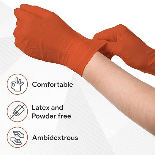 First Glove Grip 8 Mil Orange Nitrile Diamond textured Gloves