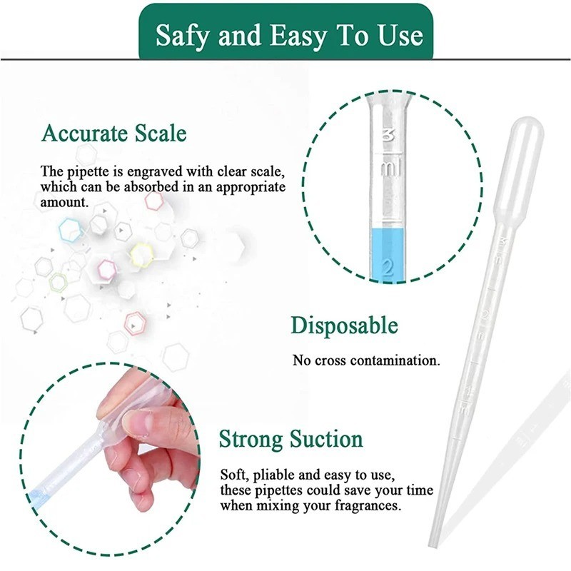 100pc Disposable Plastic Pipettes:0.2/0.5/1/2/3/5ml Graduated Transfer Droppers
