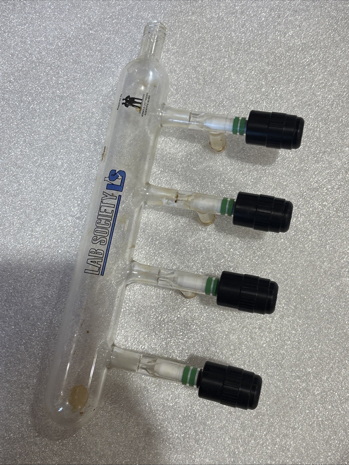 Lab Society Glass Valve PTFE Manifold 4-way GL-14 & GL-18 Laboratory Chemglass