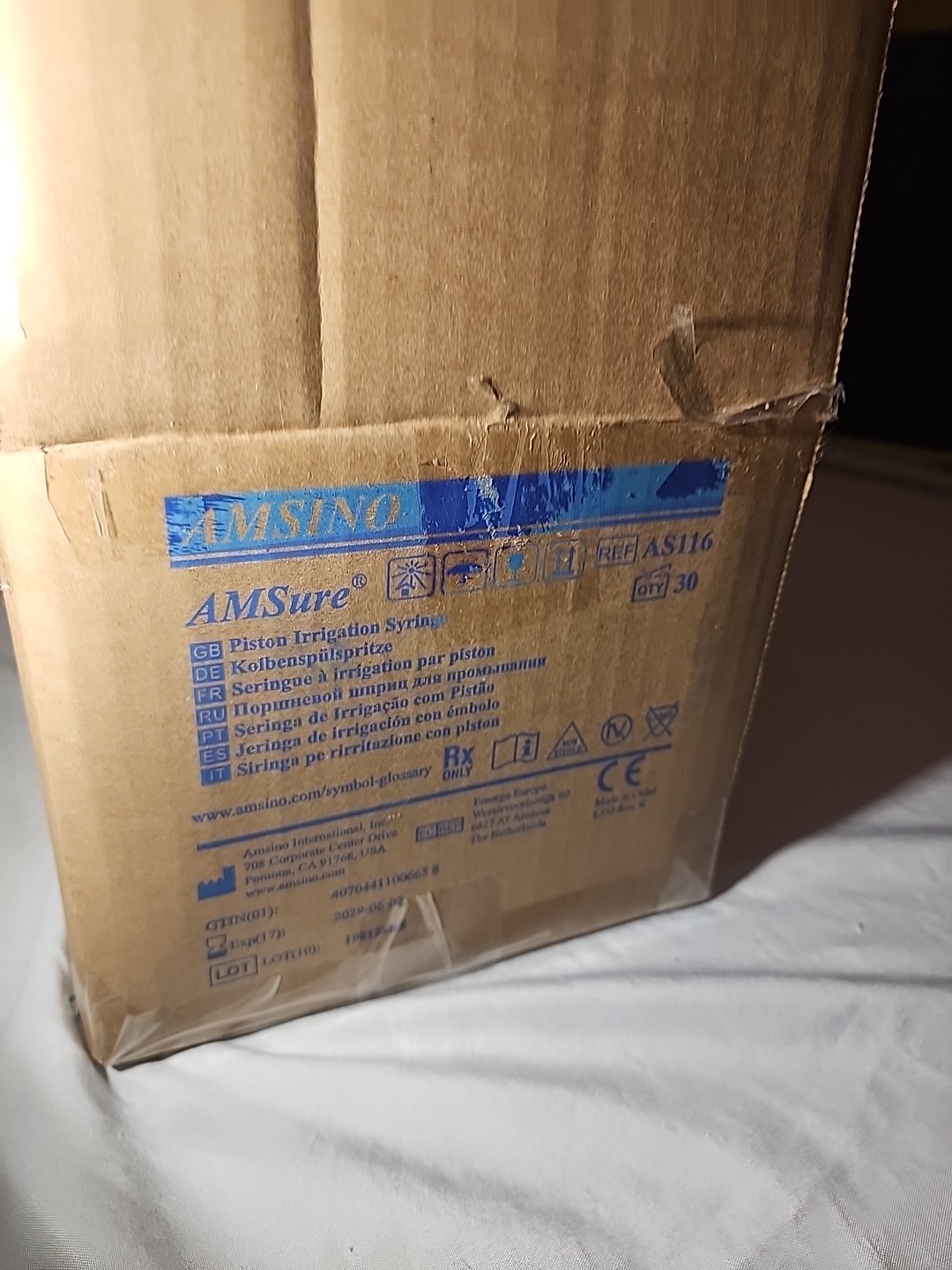 Amsino AS116 Piston Irrigation Syringe 60cc 30 Count box