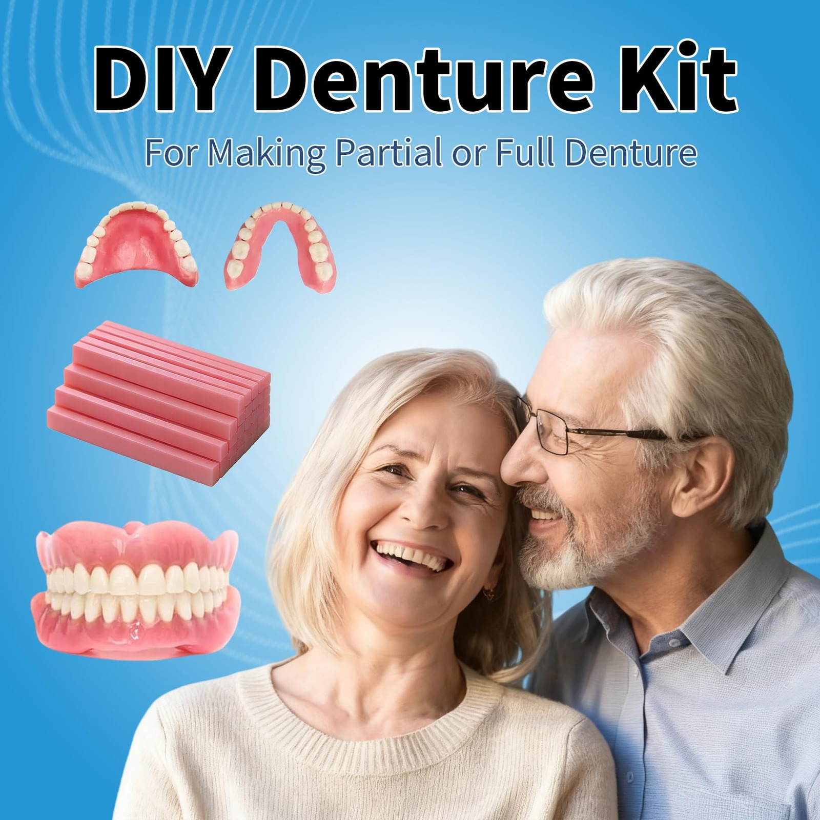 DIY Denture Kit Full Set of Top & Bottom Fake 1 Ounce (Pack 1), White