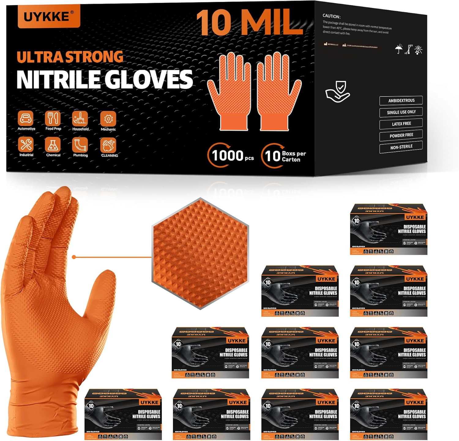 10Mil Nitrile Gloves Thick,Industrial Disposable Gloves with Diamond Textured,He