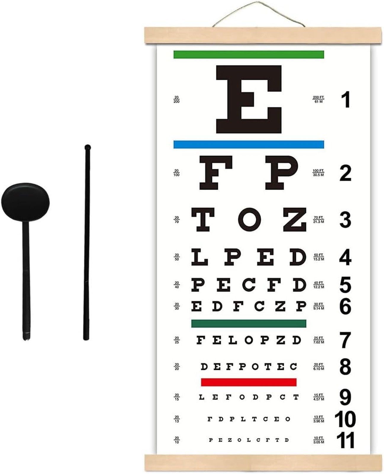 Snellen Eye Chart Canvas with Wooden Frame 11×22 Inches for Eye Exams at 20 Feet
