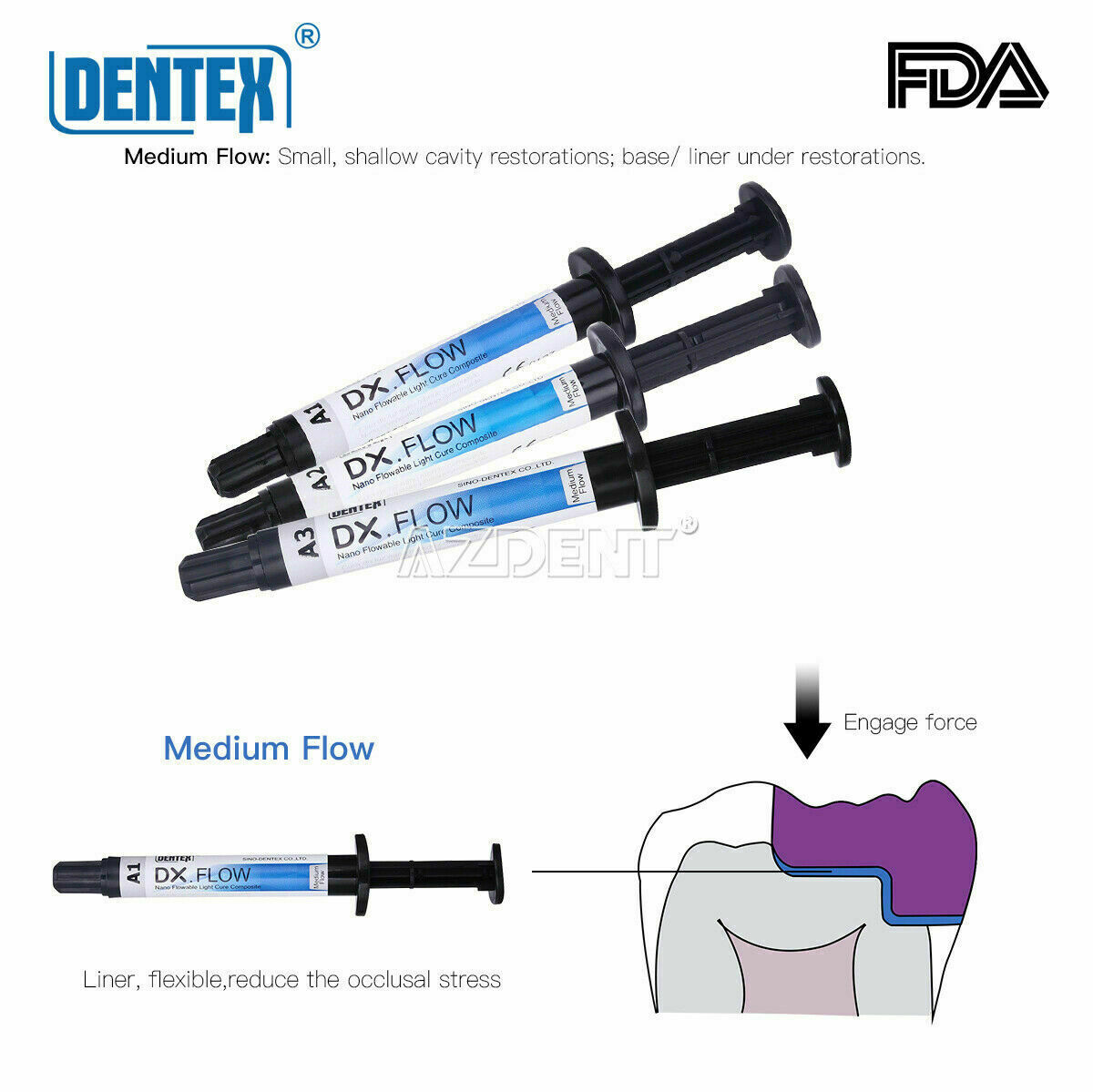 DENTEX Dental Flowable Light Cure Hybrid Composite Resin Medium Flow A1 3g/Kit