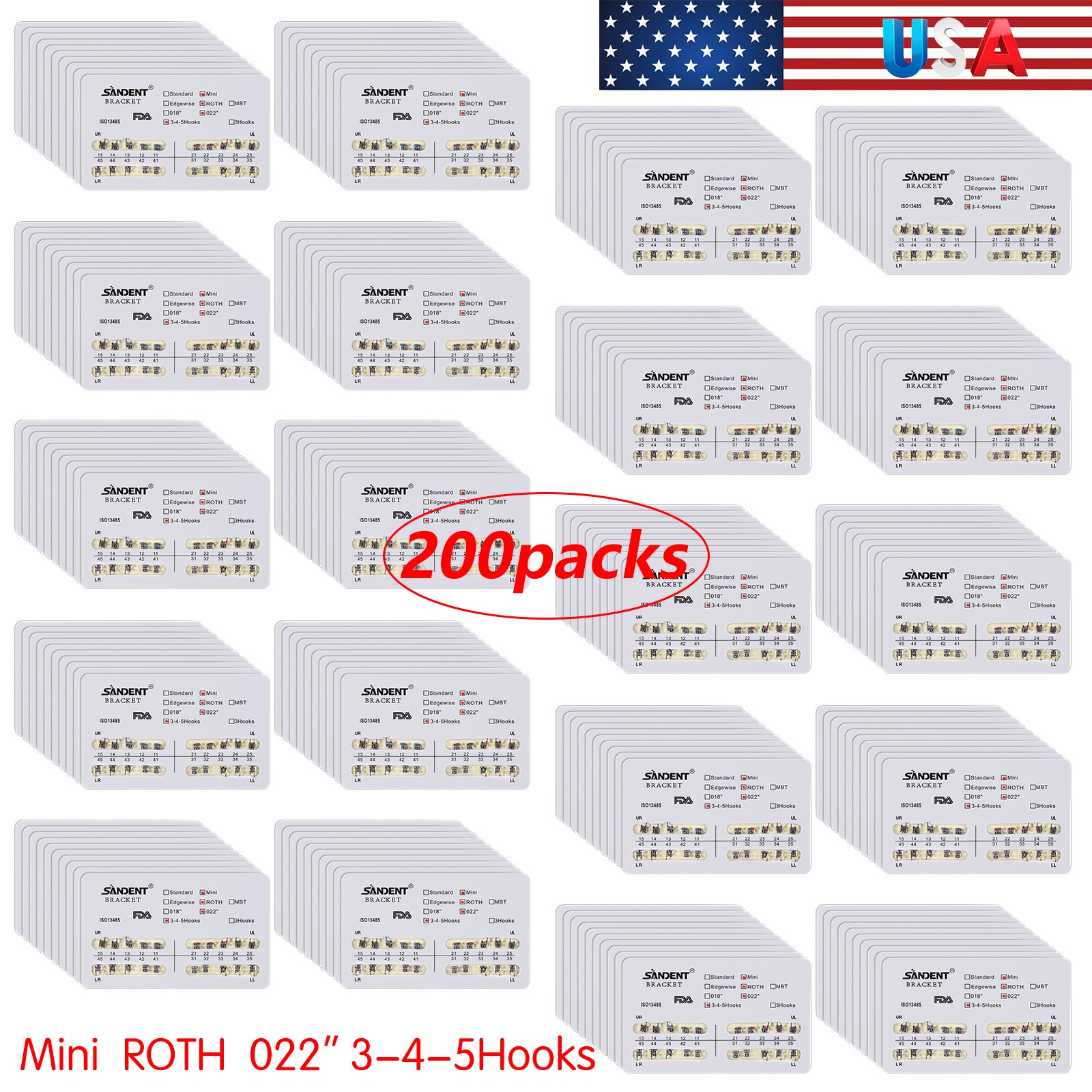 Dental Orthodontics Brackets Brace Mini Roth.022 Hooks 345 Metal 20pcs/pack