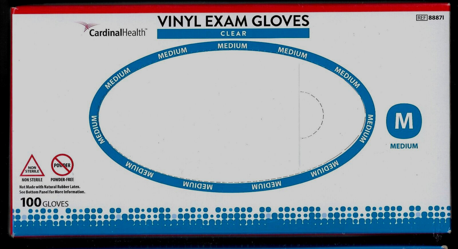 2 BOXES VINYL MEDIUM EXAM GLOVES 100 CT CARDINAL HEALTH POWDER FREE NON-STERILE