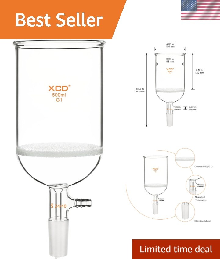 500mL Buchner Funnel G1 Coarse Frit 24/40 Joint Vacuum 94mm ID Lab Glass Filters