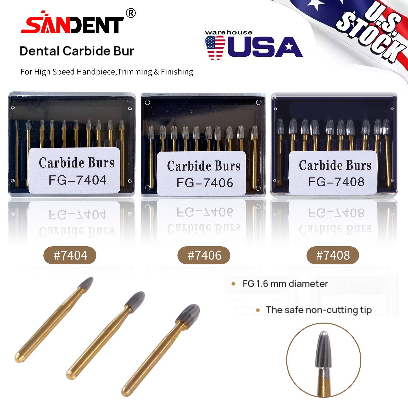 Dental Tungsten Carbide Bur Trimming & Finishing Egg Football FG7404/7406/7408