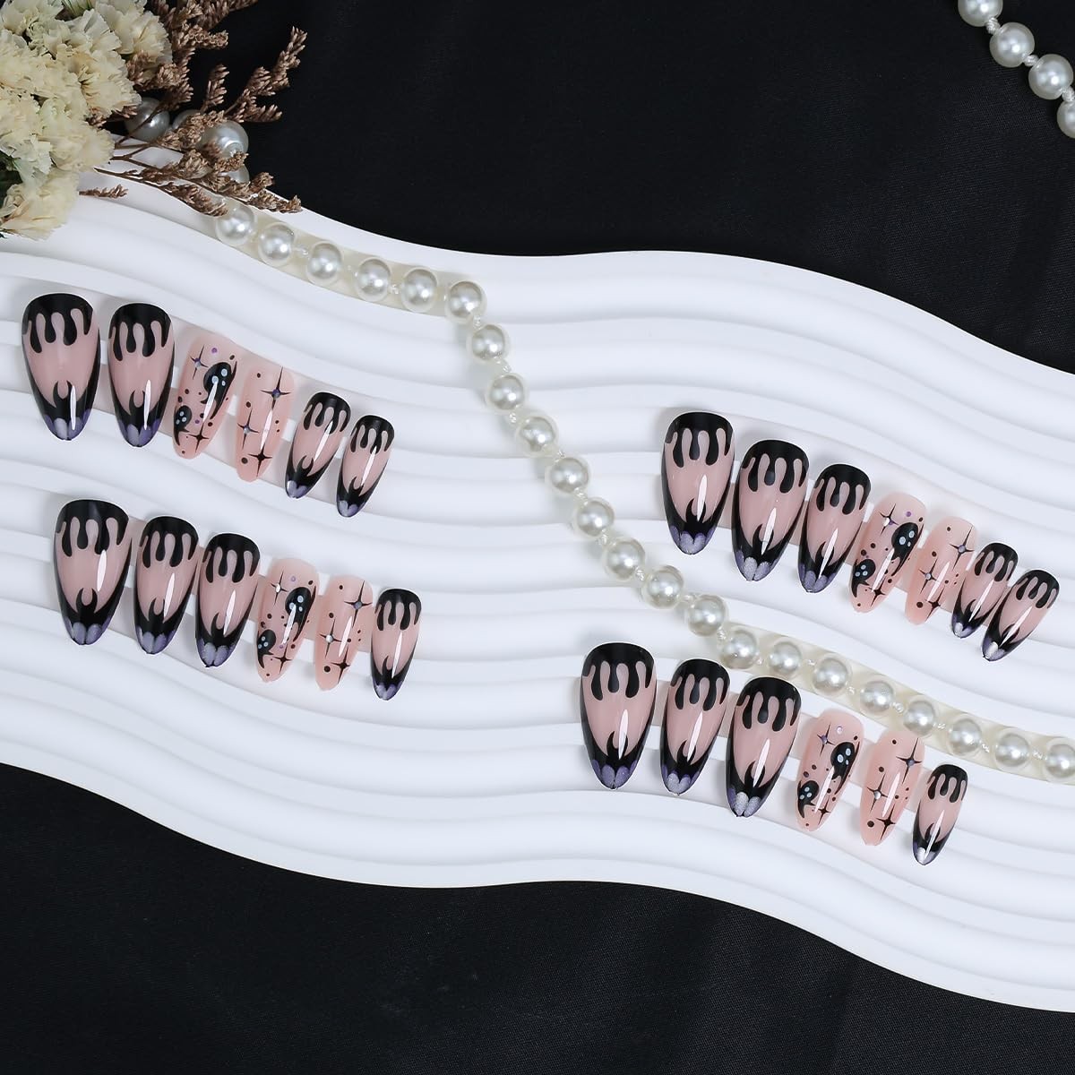 24pc Halloween Black Ghost Press-On Nails Medium Almond Fake Nails