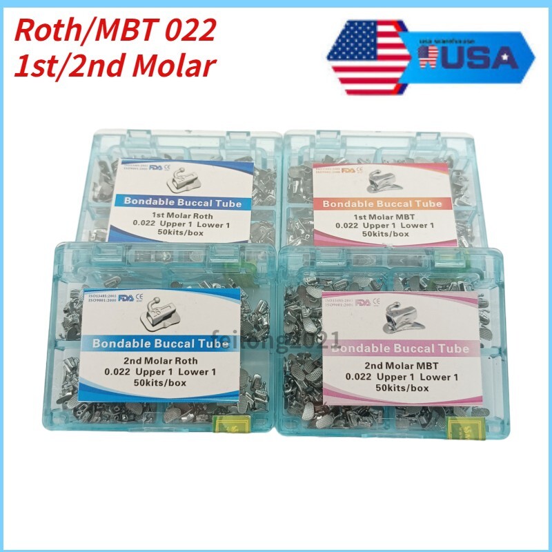 50Set Dental Ortho Buccal Tubes Molar brackets Bondable Non-con 1st 2nd Roth/MBT