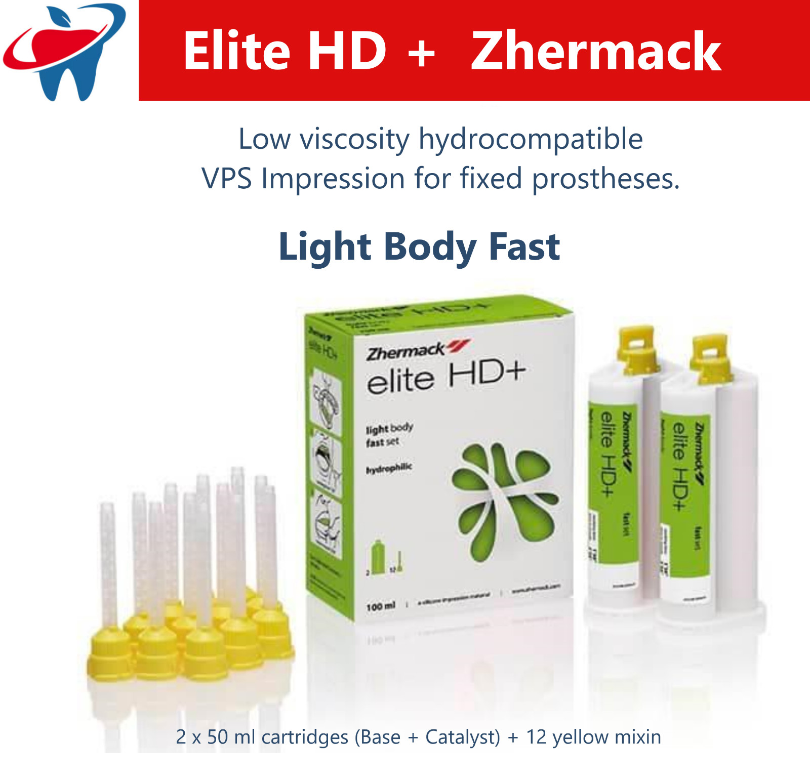 Zhermack Elite HD+ Fast Set Light Body 100mL Hydrophilic C203040 Fixed prosthese